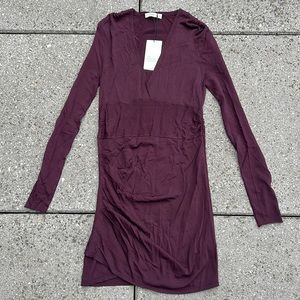 Zara V-neck Ruched Long Sleeve Bodycon Knit Dress